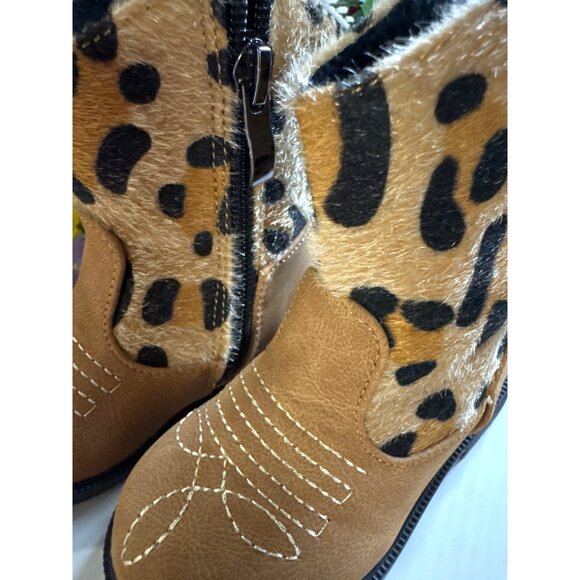 Toddler Girls Cozy Cub Leopard Faux Cow‎ Fur Cowboy Boots Size 4.5 NWB - Picture 9 of 9